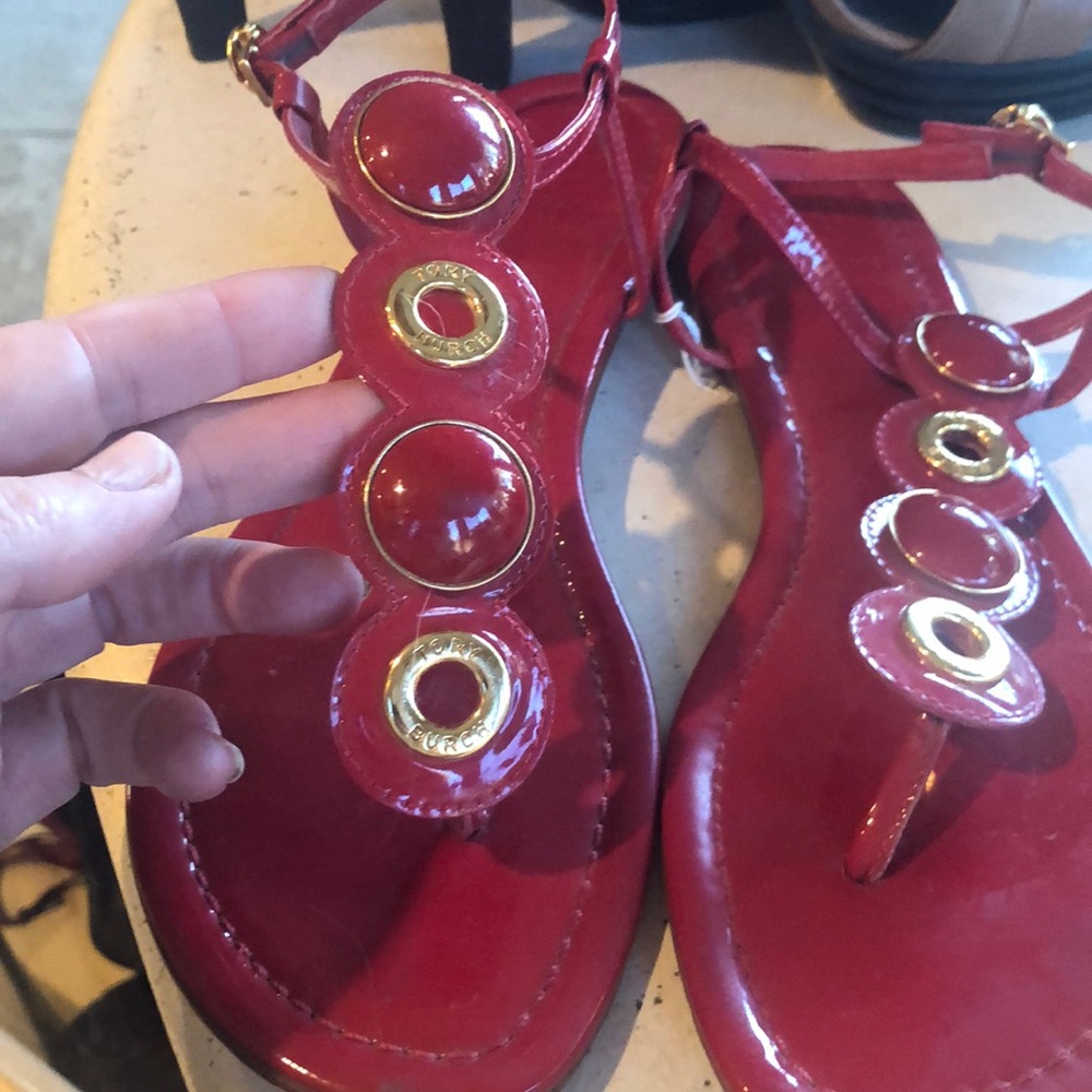 Tory Burch Red Sandals with Gold Accents